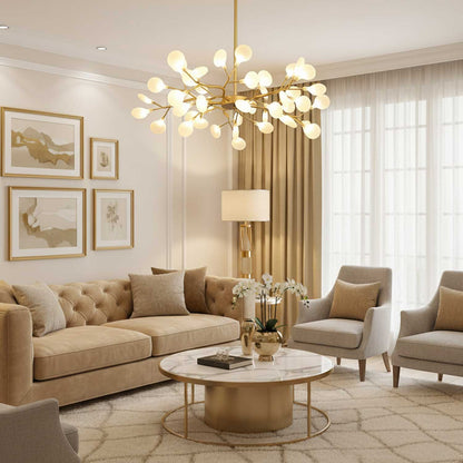 Acrylic Branch Chandelier with Adjustable LED Lights for Dining Room & Entryway - 30 to 63 Light Branches - Dimmable Gold or Black Metal Fin