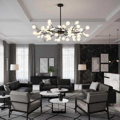 Acrylic Branch Chandelier with Adjustable LED Lights for Dining Room & Entryway - 30 to 63 Light Branches - Dimmable Gold or Black Metal Fin