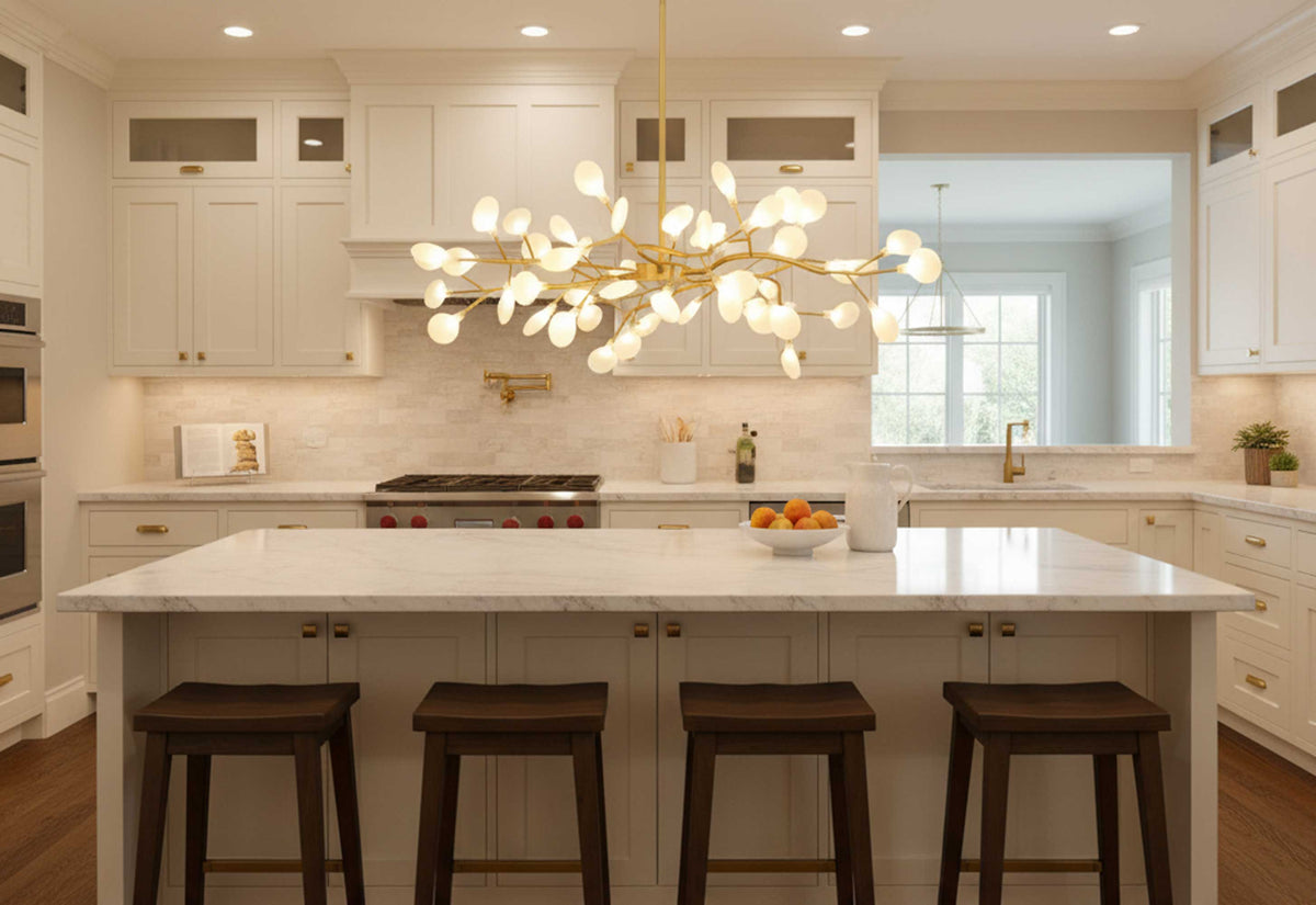 Acrylic Branch Chandelier with Adjustable LED Lights for Dining Room & Entryway - 30 to 63 Light Branches - Dimmable Gold or Black Metal Fin