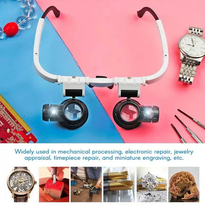 Hands-Free Magnifying Headset with LED Lights – 8x, 15x & 23x Interchangeable Lenses for Precision Work, Jewelry Repair, Electronics