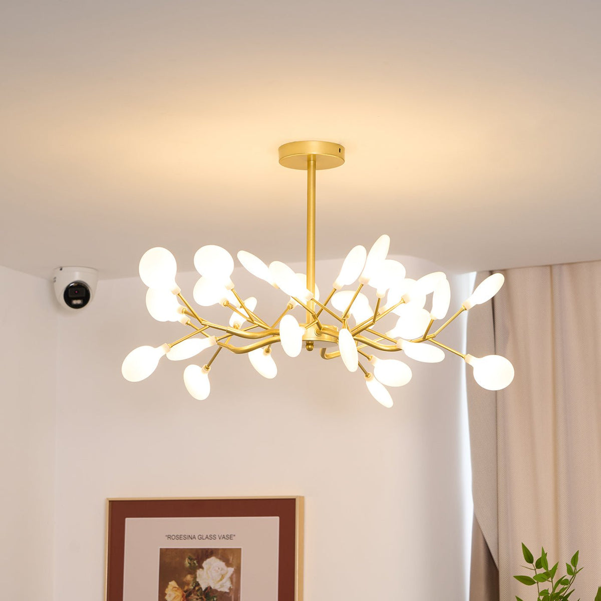 Acrylic Branch Chandelier with Adjustable LED Lights for Dining Room & Entryway - 30 to 63 Light Branches - Dimmable Gold or Black Metal Fin
