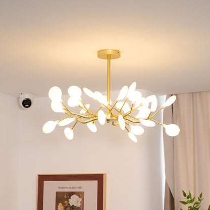 Acrylic Branch Chandelier with Adjustable LED Lights for Dining Room & Entryway - 30 to 63 Light Branches - Dimmable Gold or Black Metal Fin