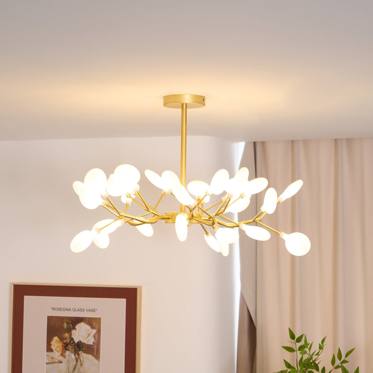 Lustre LED à branches, doré et acrylique, luminaire moderne à bras multiples pour salle à manger, salon, chambre, éclairage réglable