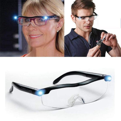 Rechargeable Magnifier Eyeglasses with Dual LED Work Lights for Close-Up Hobbies Crafts Reading DIY Fine Detail Tasks Seniors Adults