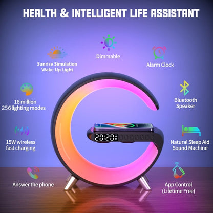 LED Smart Lamp with Wireless Charging, Bluetooth Speaker, and RGB Light Effects