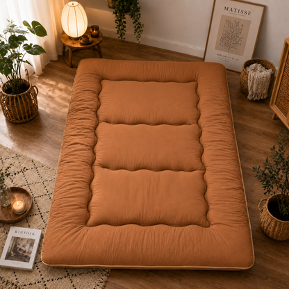 Japanese Floor Bed, 4 Inch Thick Futon Mattress, Foldable Tatami Sleeping Pad, Roll Up Floor Bed for Adults & Kids