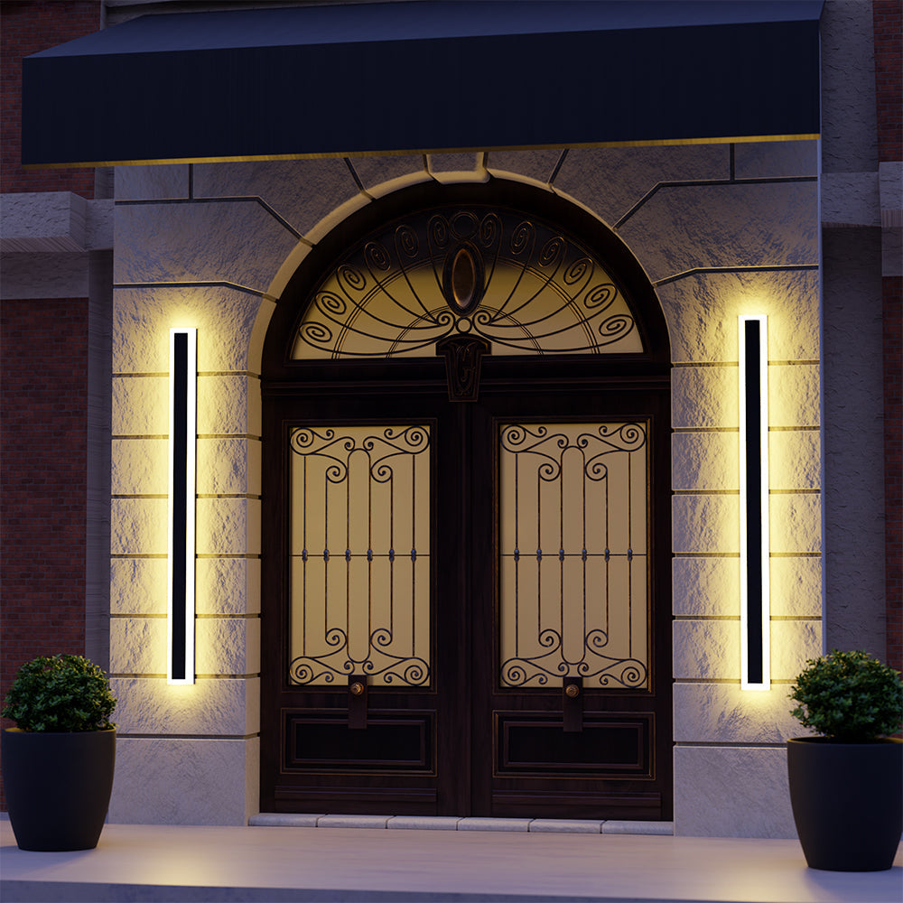Applique murale LED d'extérieur moderne, luminaire linéaire en aluminium noir pour patio, jardin, entrée, étanche IP65, luminaire mural intérieur/extérieur