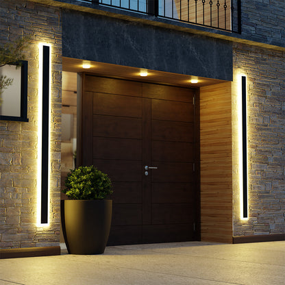 Applique murale LED d'extérieur moderne, luminaire linéaire en aluminium noir pour patio, jardin, entrée, étanche IP65, luminaire mural intérieur/extérieur