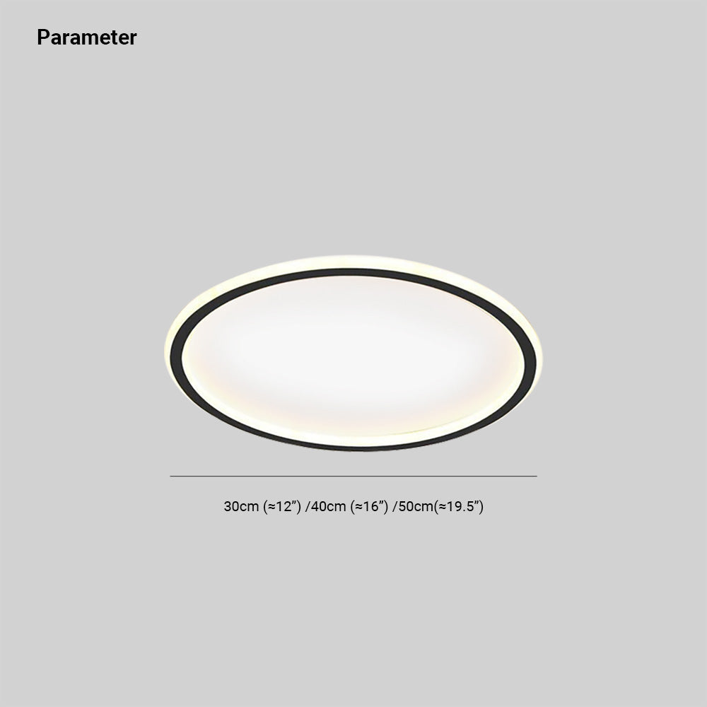 Dimmable Round LED Flush Mount Ceiling Light for Bedroom Living Room | Black White Metal Acrylic | Indoor Hardwired 12-20 Inch Fixture