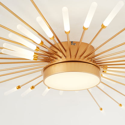 Linear Starburst Flush Mount Ceiling Light with LED Arrays for Living Room and Bedroom in Black or Gold Finish