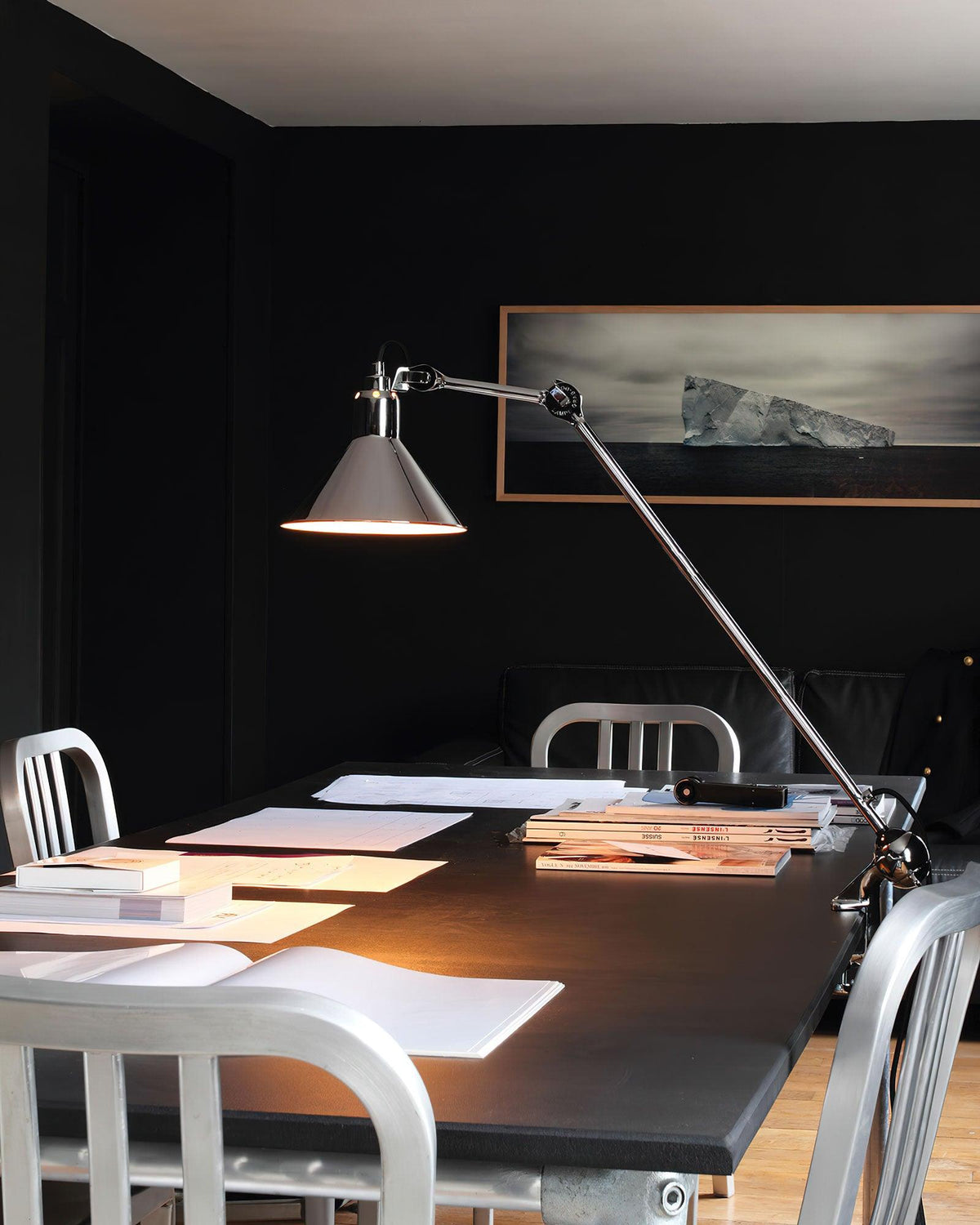 Clamp-On Task Light with Pivoting Arm Iron Construction Metal Shade Reading Light for Home Office Study Workspace Bedside Black Finish