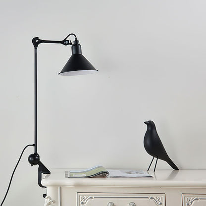 Clamp-On Task Light with Pivoting Arm Iron Construction Metal Shade Reading Light for Home Office Study Workspace Bedside Black Finish