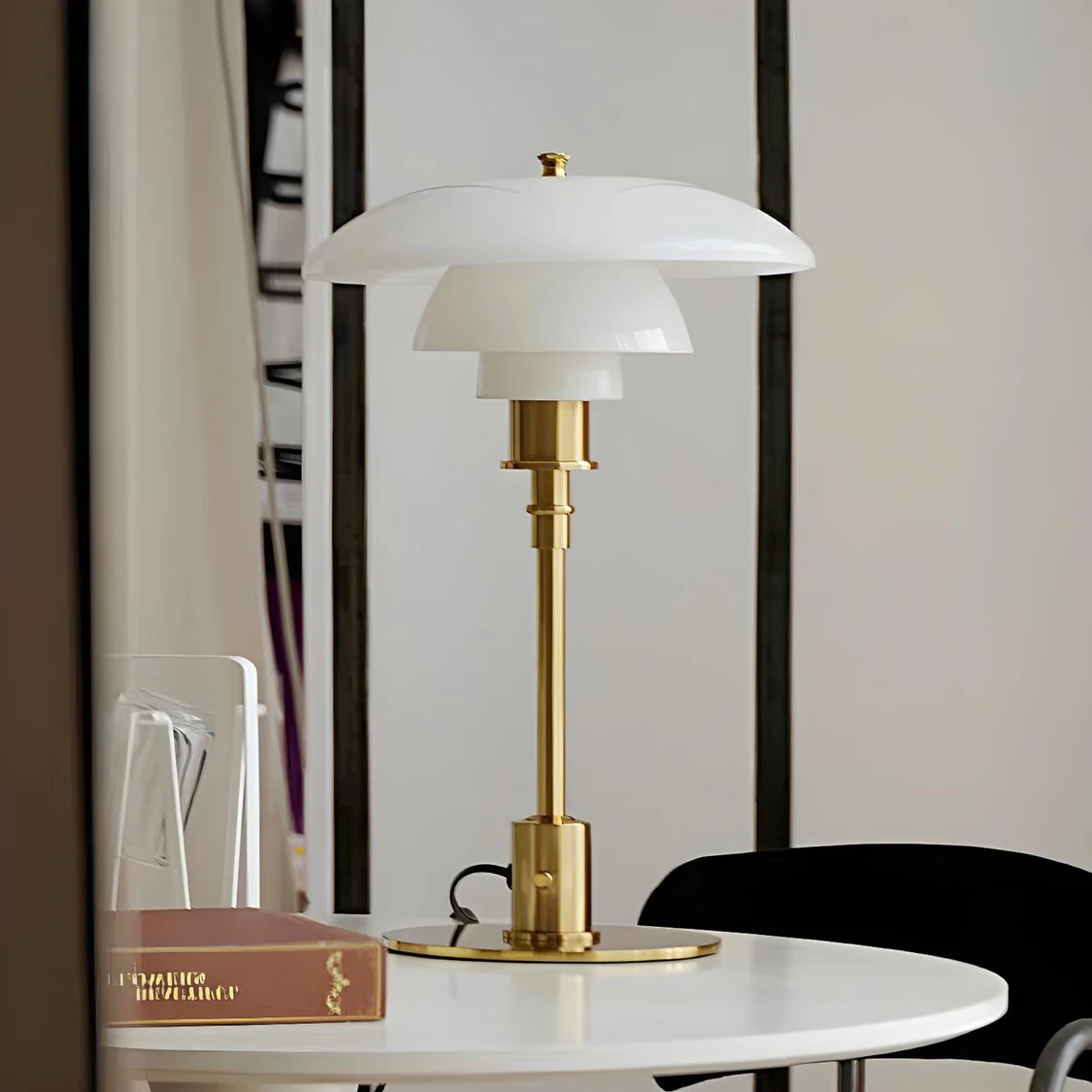 Frosted Glass Desk Lamp 18 in Tall Gold Metal Base E27 Socket Rotary Switch for Nightstand Study Office Reading