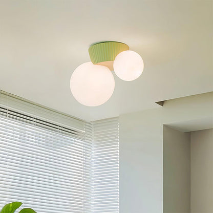 Plafonnier double globe avec base verte – Luminaire moderne à deux ampoules pour salon et chambre