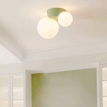 Modern Dual-Globe Flush Mount Light Fixture Green 8.5 Inch Resin for Bedrooms Entryways Small Rooms G9 Compatible Indoor Overhead Lighting