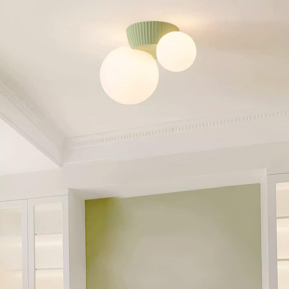 Plafonnier double globe avec base verte – Luminaire moderne à deux ampoules pour salon et chambre