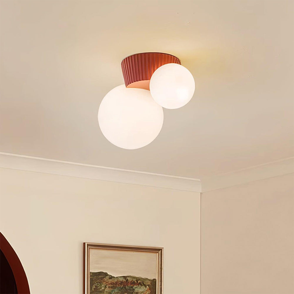 Plafonnier double globe avec base verte – Luminaire moderne à deux ampoules pour salon et chambre