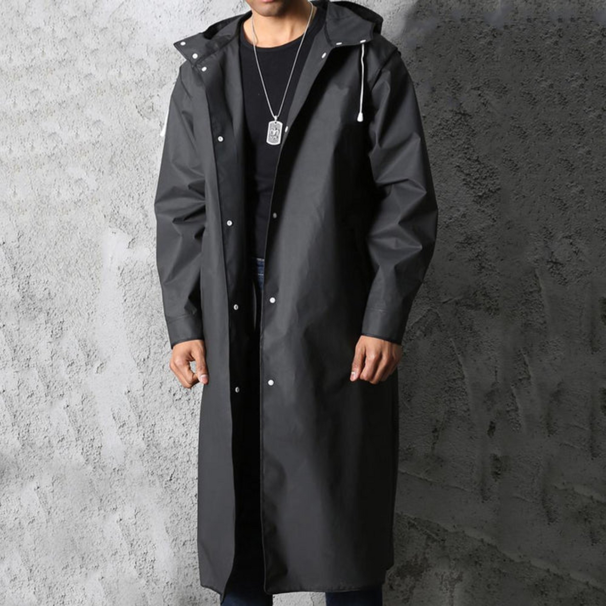 Men's Full-Length Hooded Rain Jacket – Waterproof Breathable Overcoat for Wet Weather