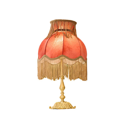 Bedside Lamp with Red Fabric Shade & Brass Base – Warm Ambient Light for Nightstand, Desk & Living Room – E26 Socket – 9.4 in Diameter