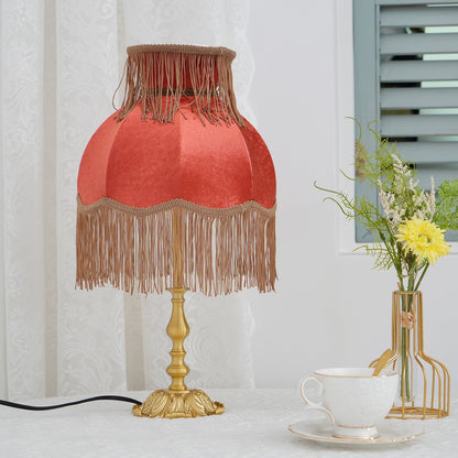 Bedside Lamp with Red Fabric Shade & Brass Base – Warm Ambient Light for Nightstand, Desk & Living Room – E26 Socket – 9.4 in Diameter