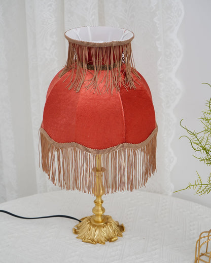 Bedside Lamp with Red Fabric Shade & Brass Base – Warm Ambient Light for Nightstand, Desk & Living Room – E26 Socket – 9.4 in Diameter