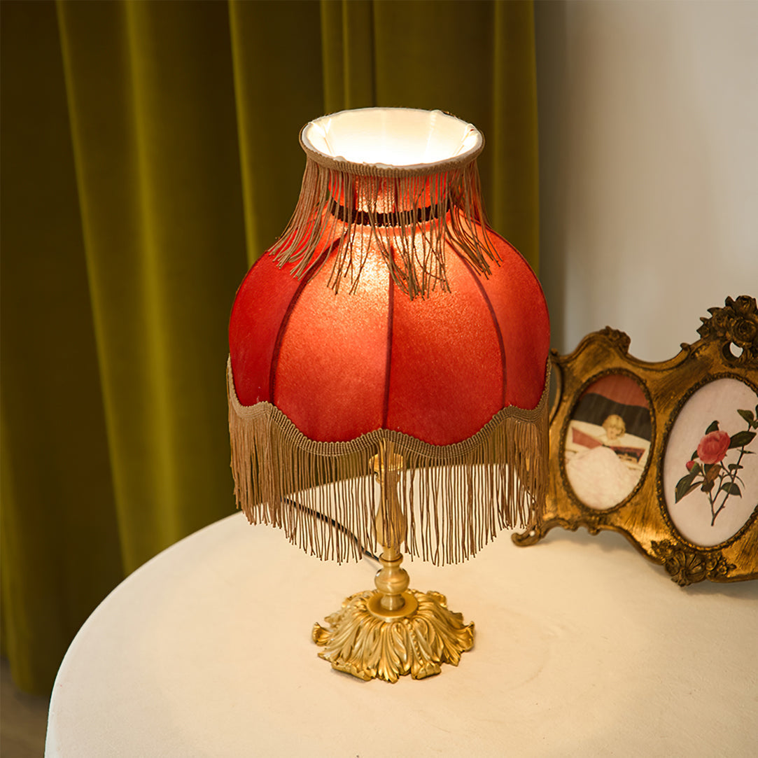 Bedside Lamp with Red Fabric Shade & Brass Base – Warm Ambient Light for Nightstand, Desk & Living Room – E26 Socket – 9.4 in Diameter
