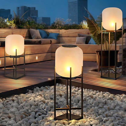 Solar LED Patio Lantern Post Light 19 in Adjustable Color Temperature Stainless Steel Weather Resistant Garden Pathway Illumination