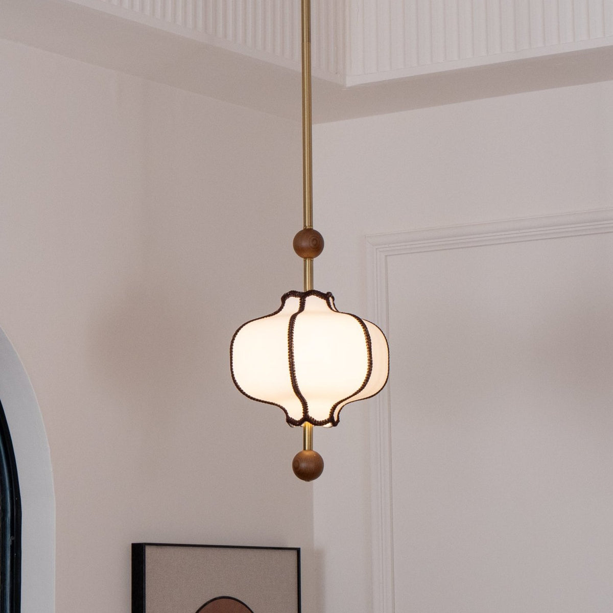 Multi-Bulb Hanging Ceiling Lantern in Wood & Fabric for Dining Room, Living Room & Entryway | Classic Drum Shade Chandelier with Adjustable