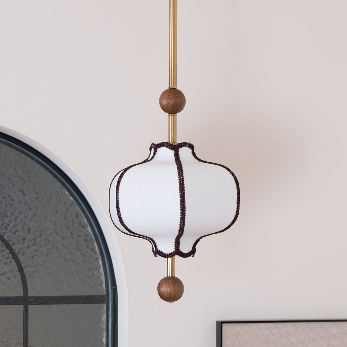 Multi-Bulb Hanging Ceiling Lantern in Wood & Fabric for Dining Room, Living Room & Entryway | Classic Drum Shade Chandelier with Adjustable