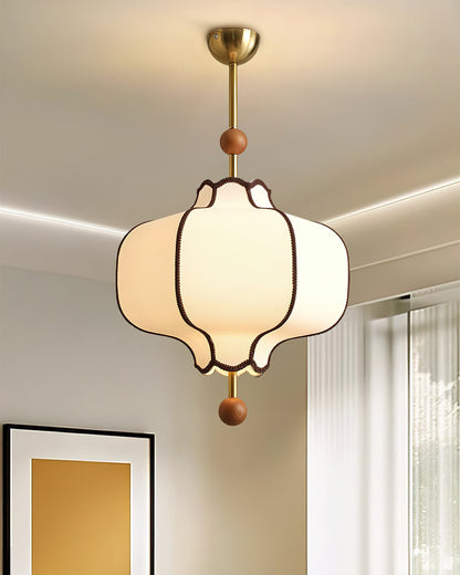 Multi-Bulb Hanging Ceiling Lantern in Wood & Fabric for Dining Room, Living Room & Entryway | Classic Drum Shade Chandelier with Adjustable