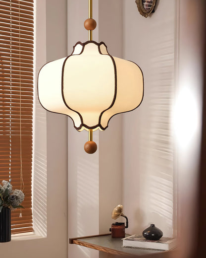 Multi-Bulb Hanging Ceiling Lantern in Wood & Fabric for Dining Room, Living Room & Entryway | Classic Drum Shade Chandelier with Adjustable