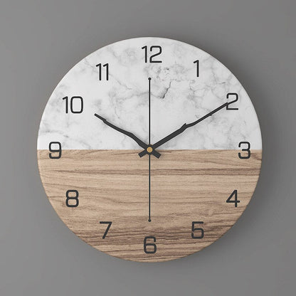 Large Modern Wall Clock with Marble Look and Silent Quartz Movement –11.81 inch Diameter Wall Clock Decor