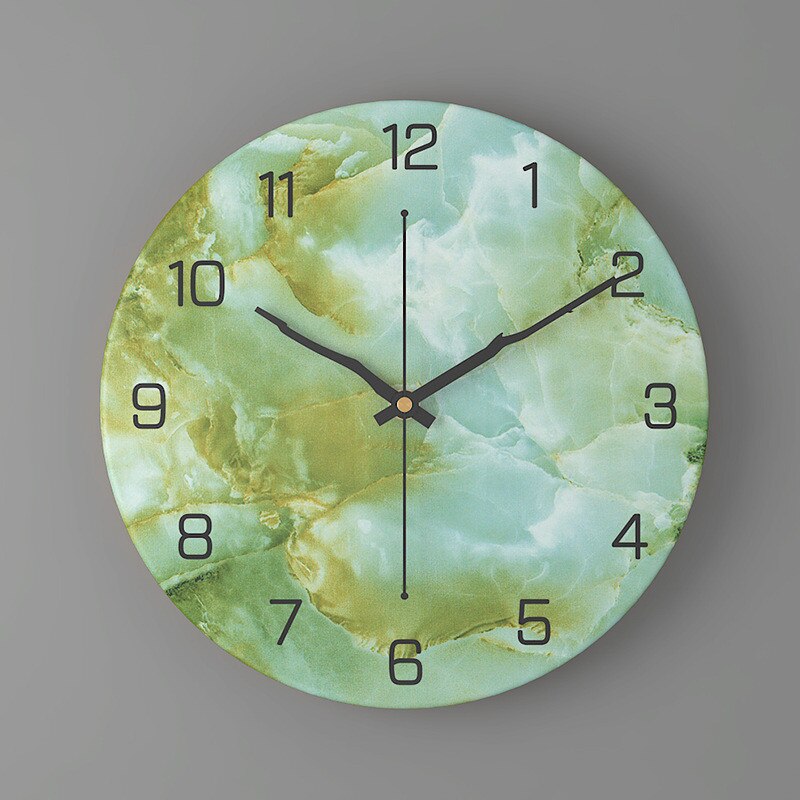 Large Modern Wall Clock with Marble Look and Silent Quartz Movement –11.81 inch Diameter Wall Clock Decor