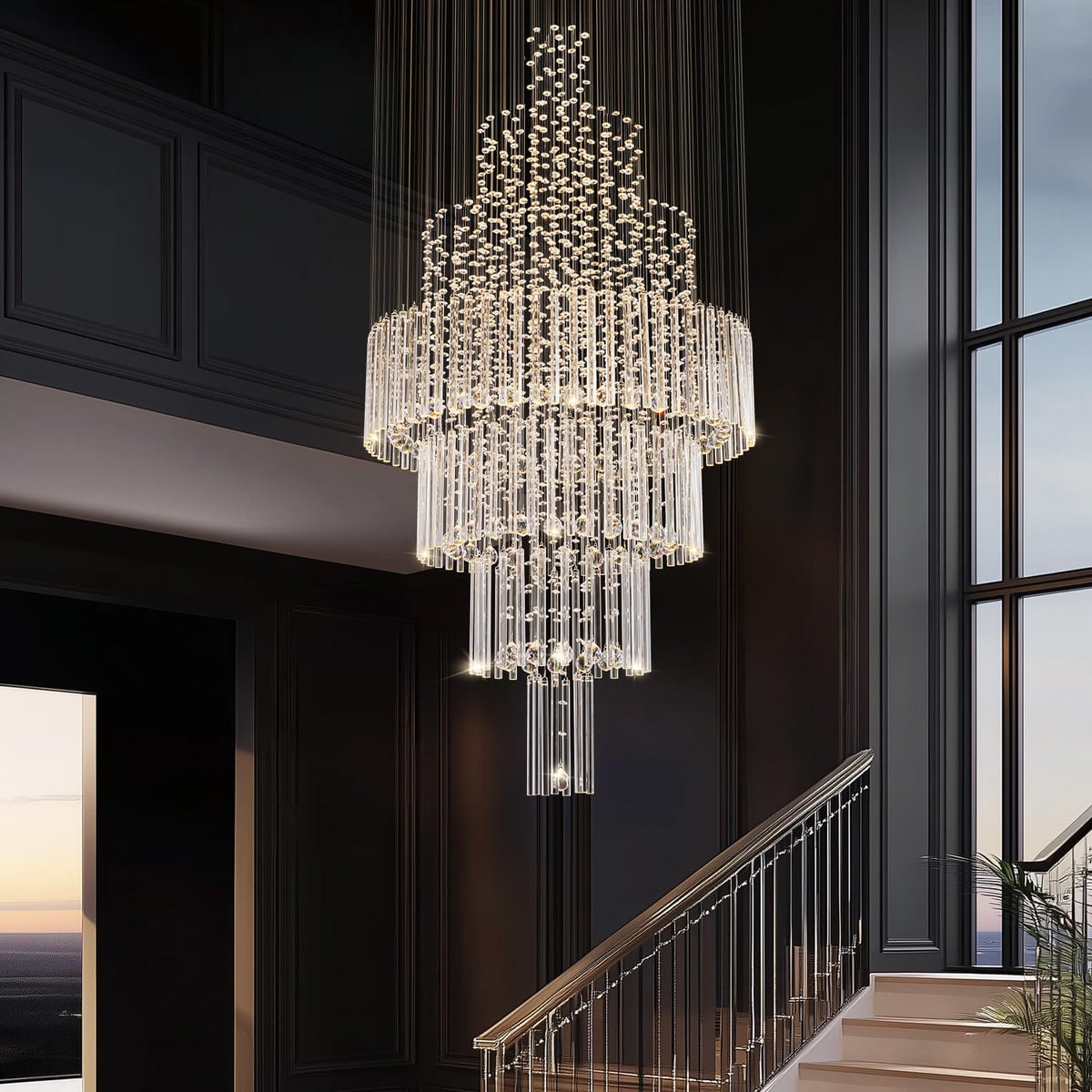 Spiral Crystal Chandelier with Adjustable Height for Grand Entryways and Foyers