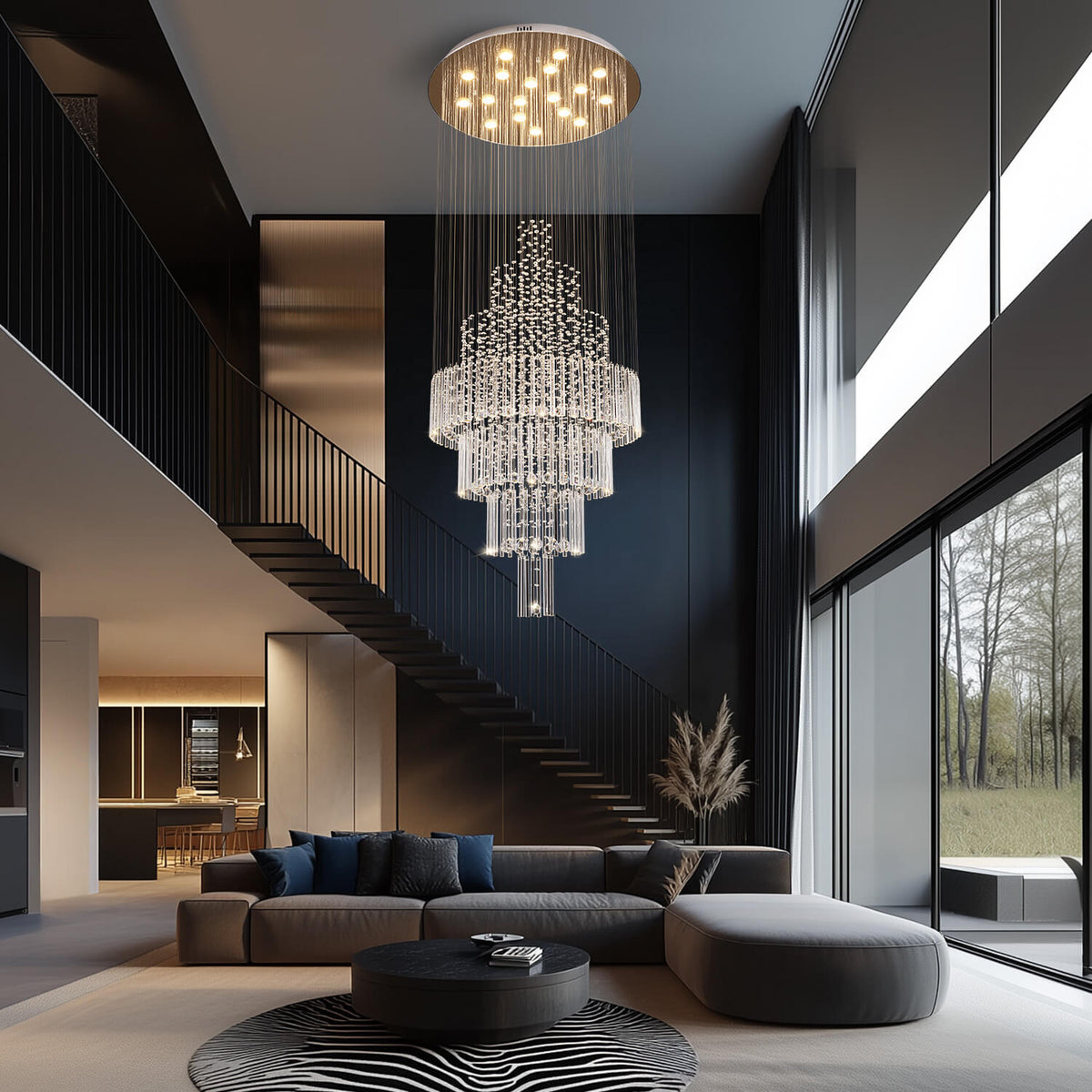 Spiral Crystal Chandelier with Adjustable Height for Grand Entryways and Foyers