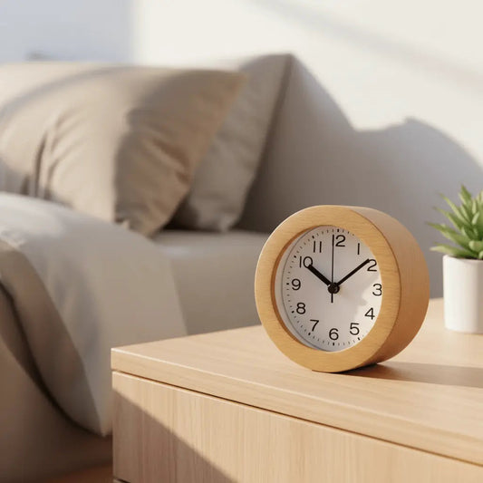 Réveil en bois avec veilleuse LED, silencieux sans tic-tac, fonction rappel d'alarme, en hêtre, pour table de chevet, bureau, chambre et enfants