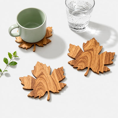 Sous-verres Lorien - Bois massif, design en forme de feuille, lot de 3
