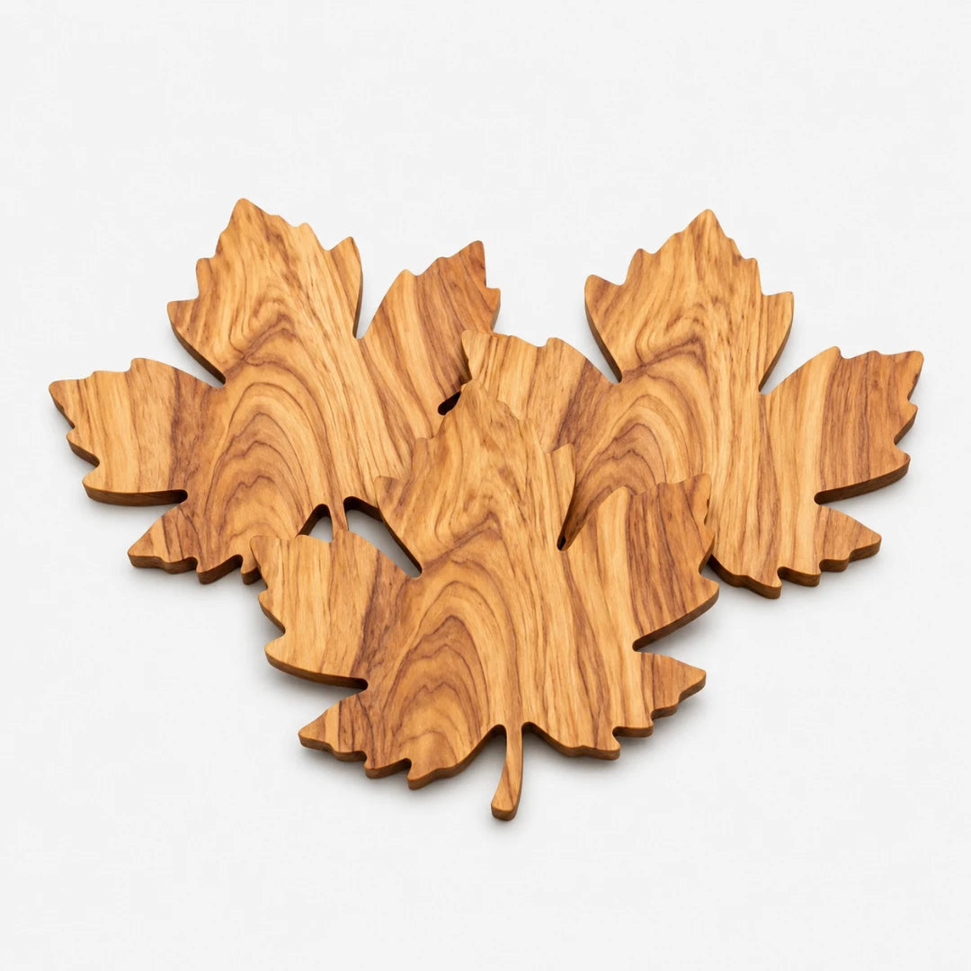 Sous-verres Lorien - Bois massif, design en forme de feuille, lot de 3