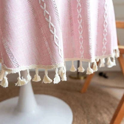 Nappe ronde Liora - 140 cm, microfibre, motif feuilles brodées