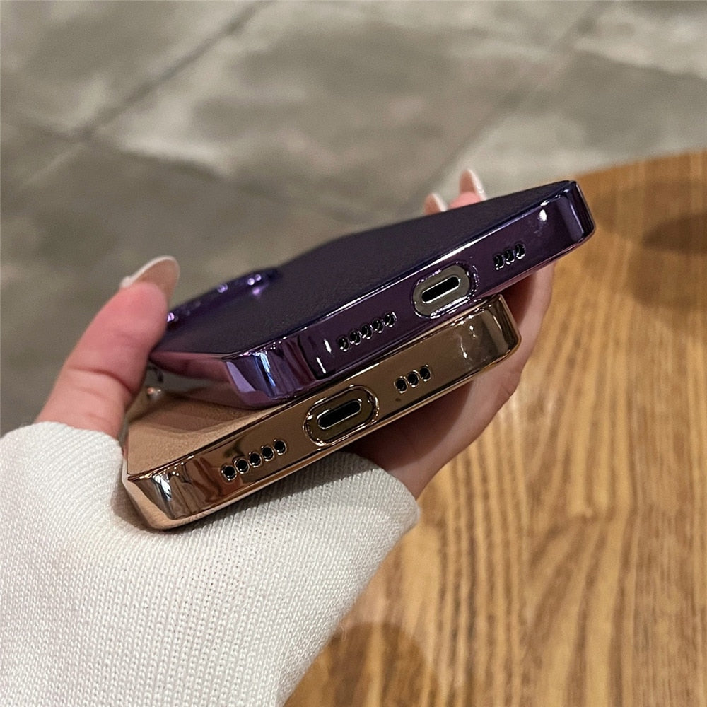 Premium Genuine Leather iPhone Case with Metal Frame Protection for 13-17 Series