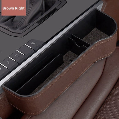 Car Console Organizer with Cup Holder, Car Seat Gap Filler with Coin Box and Storage, Leather Car Seat Organizer