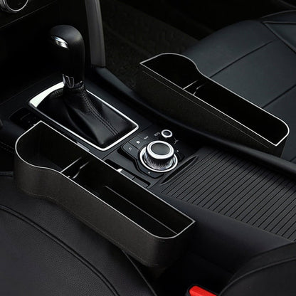 Car Console Organizer with Cup Holder, Car Seat Gap Filler with Coin Box and Storage, Leather Car Seat Organizer