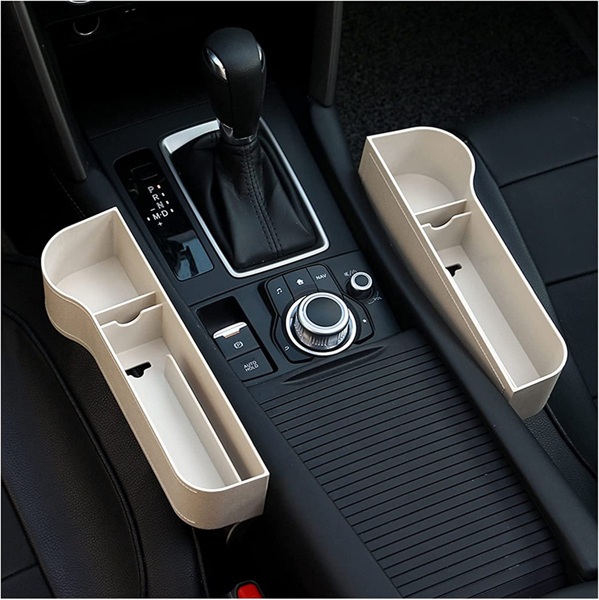 Car Console Organizer with Cup Holder, Car Seat Gap Filler with Coin Box and Storage, Leather Car Seat Organizer