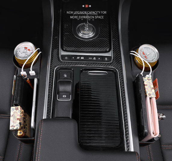 Leather Car Seat Organizer with Cup Holder | Multifunctional Design for Extra Storage and Convenience