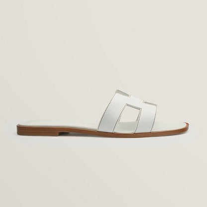 Women's Leather Flat Sandals White Adjustable Buckle Straps Cushioned Footbed Summer Open Toe Casual Walking for Dresses Jeans Skirts