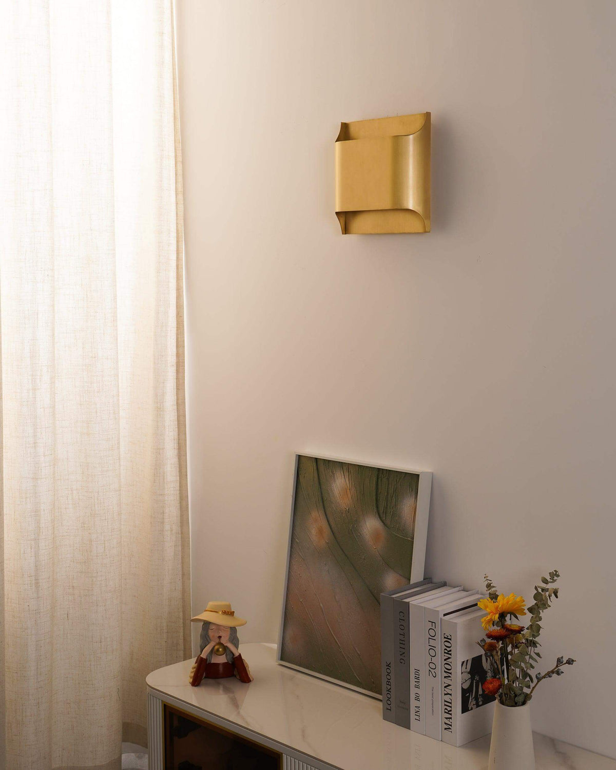 Mid-Century Brass Sconce G9 Socket Indoor Ambient Fixture 10 in Square for Bedroom Hallway Living Room Accent Lighting Warm Glow