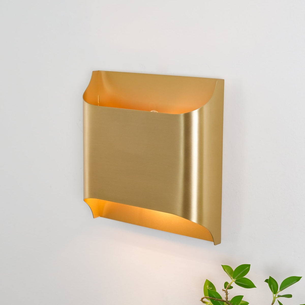 Brass Indoor LED Wall Light Fixture for Bedroom Living Room Hallway 10 Inch Square Contemporary Accent Lamp E14 G9 Socket Modern Home Lighti