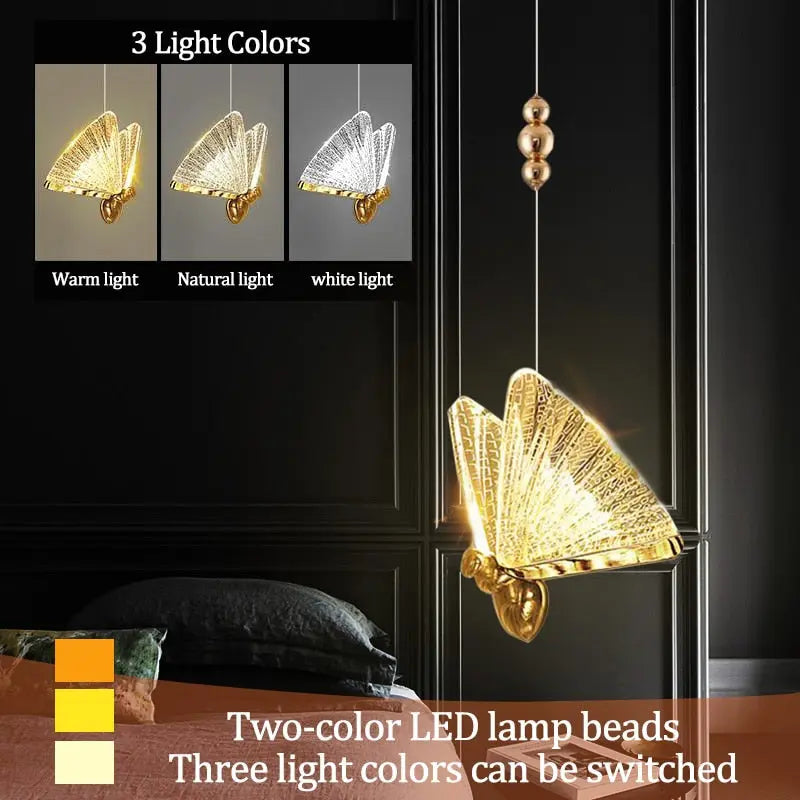LED Ceiling Fixture Glass Wing Shade Adjustable Cord Bedroom Accent Lamp Multi-Color Lighting for Dining Rooms Kids Rooms Reading Nooks