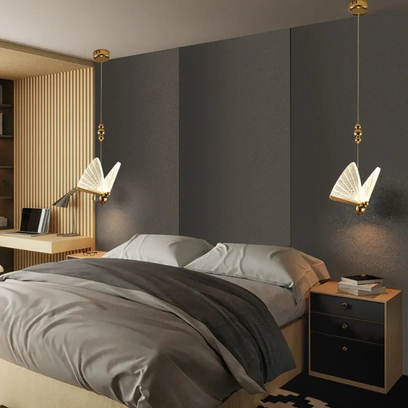 LED Ceiling Fixture Glass Wing Shade Adjustable Cord Bedroom Accent Lamp Multi-Color Lighting for Dining Rooms Kids Rooms Reading Nooks