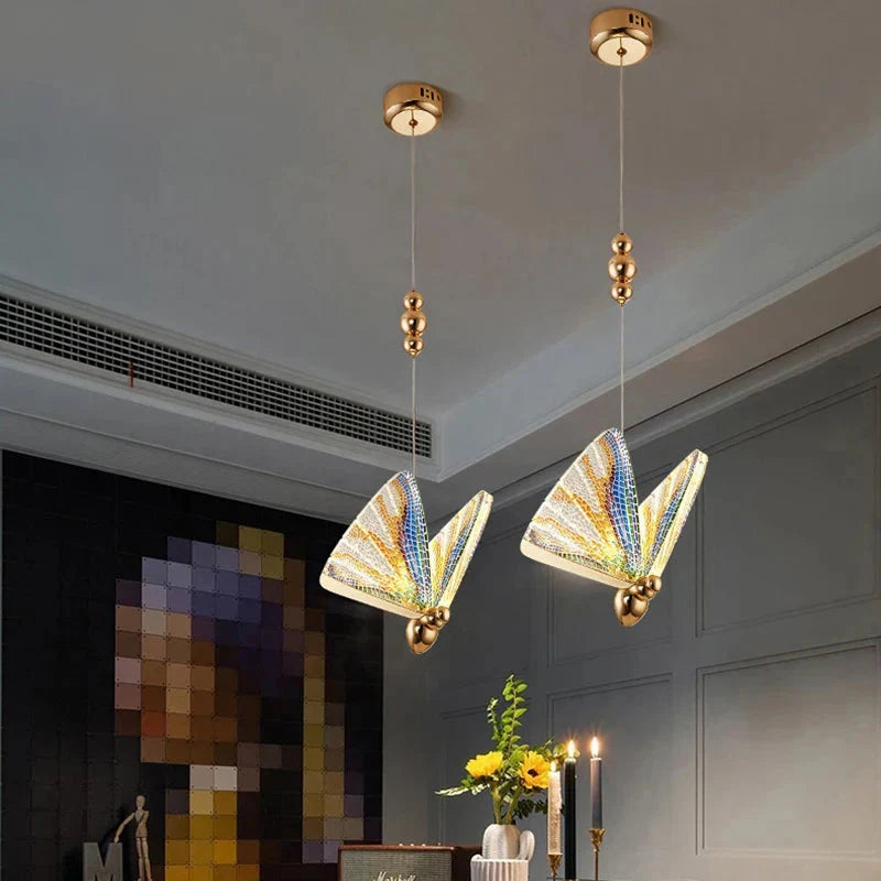 LED Ceiling Fixture Glass Wing Shade Adjustable Cord Bedroom Accent Lamp Multi-Color Lighting for Dining Rooms Kids Rooms Reading Nooks